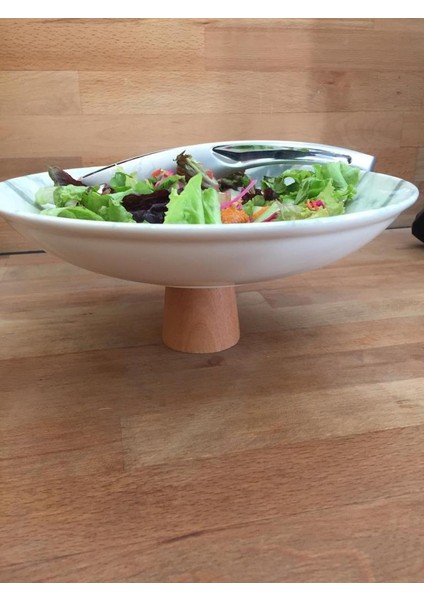 Ahşap Ayaklı Kütahya Porselen Desenli Çukur Tabak 25 Cm Servis Tabağı