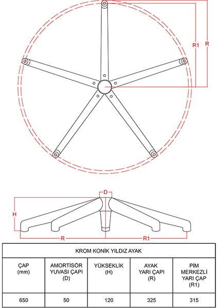 Krom Konik Yıldız Ayak