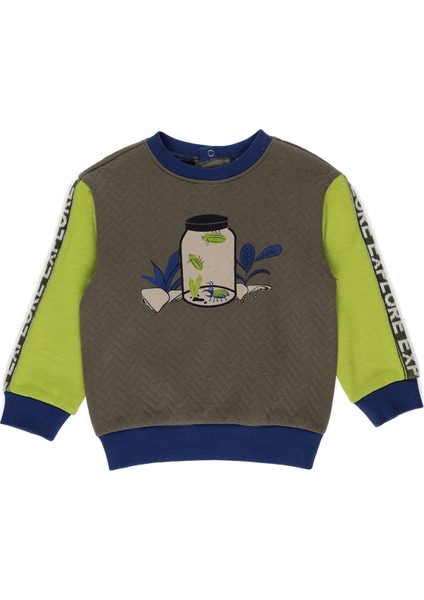Erkek Bebek Kapitone Görünümlü Şerit Detaylı Sweatshirt