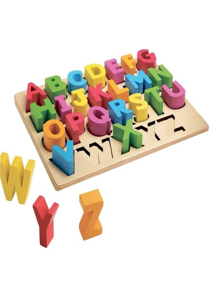 Ahşap 3D Büyük Harf Alfabe Yapboz Puzzle Bul Tak Çocuk Eğitici Oyuncak