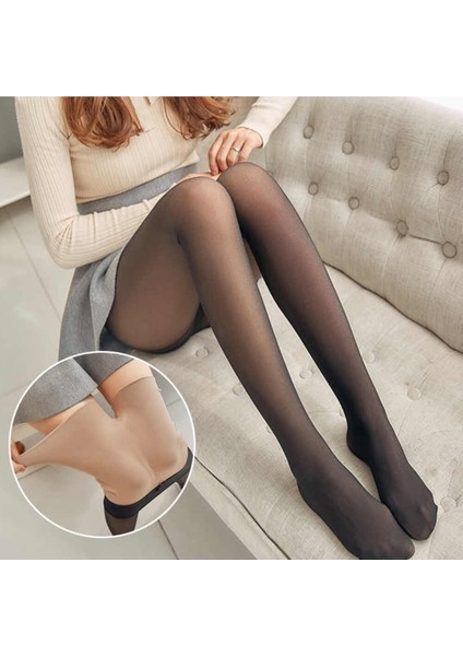 Active Fashion Içi Polarlı Dokuma Ten Görünümlü Siyah Ince Külotlu Çorap