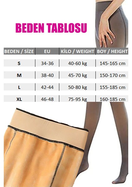 Active Fashion Içi Polarlı Dokuma Ten Görünümlü Siyah Ince Külotlu Çorap