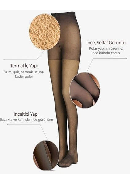 Active Fashion Içi Polarlı Dokuma Ten Görünümlü Siyah Ince Külotlu Çorap