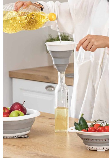 Katlanabilir 3'lü Mutfak Seti - Katlanabilir Badya Huni Süzgeç Seti