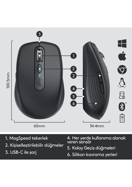 Logitech Mx Anywhere 3 Kompakt Kablosuz Mouse(Yurt Dışından)