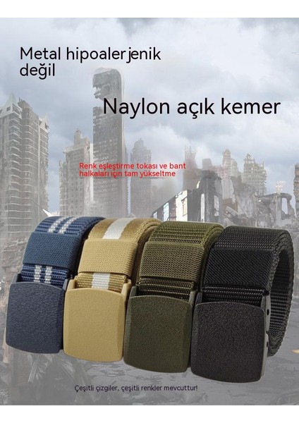 Düz Toka Naylon Taktik Kemer Erkek Açık Spor Iş Sigortası Metal Tuval Askeri Eğitim Kemer