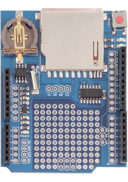 Roba Arduino Sd Kart Rtc Saat Data Kayıt Logger Shield DS1307 2x LED Prototip Pcb Alanı Reset Butonu