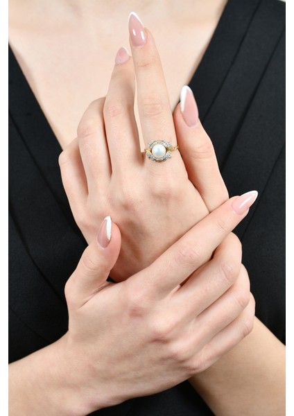 Taşlı Inci Detaylı Yüzük 14 Ayar A022841