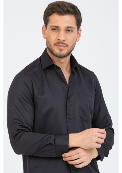 Erkek Siyah Klasik Kesim Desenli Cepli Uzun Kol Gömlek fiyatları