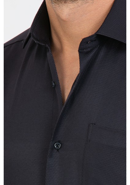 Erkek Siyah Klasik Kesim Desenli Cepli Uzun Kol Gömlek modelleri