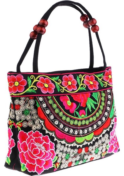 Nakış Seyahat Omuz Çantası Çift Yüzlü Çiçek El Yapımı Çanta 31X51CM C(Yurt Dışından)