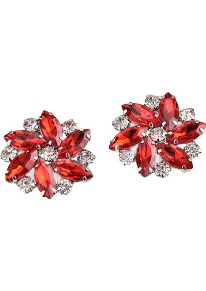 2pcs Rhinestone Ayakkabı Klipleri Mücevher Kristal Ayakkabı Tokası Gelinlik Elmas Kırmızı