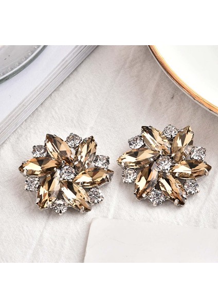 2pcs Rhinestone Ayakkabı Klipleri Mücevher Kristal Ayakkabı Tokası Gelinlik Elmas Kahverengi