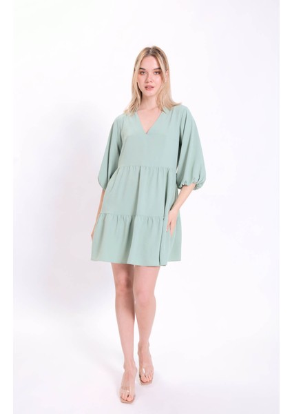 V Yaka Balon Kol Geniş Kesim Elbise fiyatları