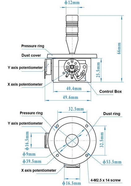 Roba JH-D202X-R2 2 Eksen Joystick Elektrikli Joystick Potansiyometre Monitor Keyboard Kontrol