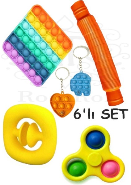 Popit 6'lı Fidget Pop It Push Bubble Stres Giderici Eğitici Oyuncak Set