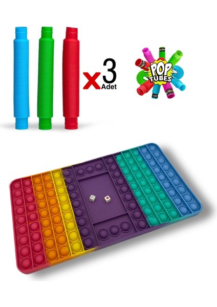 1 Adet Pop It Push Bubble Fidget Satranç Tavla 3 Adet Pop Tube Duyusal Oyuncak Set