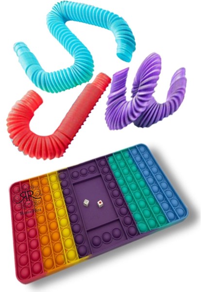 1 Adet Pop It Push Bubble Fidget Satranç Tavla 3 Adet Pop Tube Duyusal Oyuncak Set