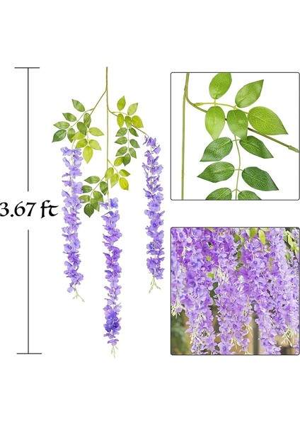 12 Parça Yapay Ipek Wisteria Çiçek Asılı Ipek Asma Rattan Sahte Çalı Çiçek Ev Partisi Için Düğün Bahçe Açık Yeşillik Dekorasyon 3.67 Feet (Mor) modelleri
