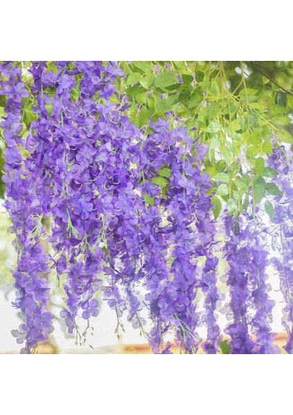 12 Parça Yapay Ipek Wisteria Çiçek Asılı Ipek Asma Rattan Sahte Çalı Çiçek Ev Partisi Için Düğün Bahçe Açık Yeşillik Dekorasyon 3.67 Feet (Mor) fırsatları