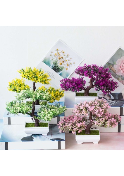 Yapay Bitkiler Bonsai Küçük Ağaç Saksı Sahte Bitki Çiçekler Saksı Sahte Bonsai Ev Odası Masa Otel Bahçe Dekor Için C
