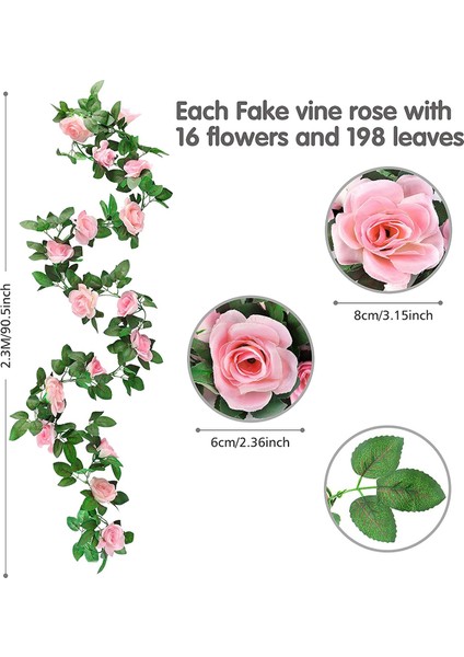 Yapay Gül Çelenk, 2 Paket 15 Ft Pembe Sahte Gül Vine Asılı Çiçekler Bitkiler Düğün Için Sahte Çiçek Ev Pembe