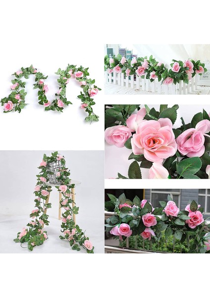 Yapay Gül Çelenk, 2 Paket 15 Ft Pembe Sahte Gül Vine Asılı Çiçekler Bitkiler Düğün Için Sahte Çiçek Ev Pembe