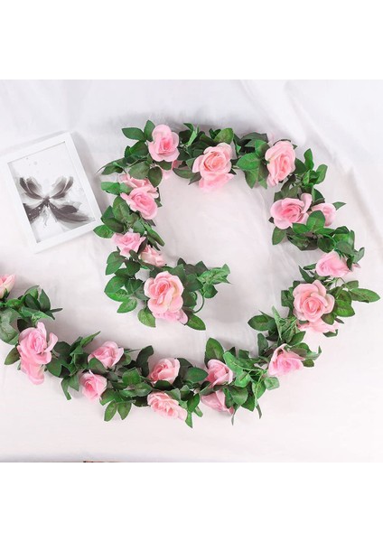 Yapay Gül Çelenk, 2 Paket 15 Ft Pembe Sahte Gül Vine Asılı Çiçekler Bitkiler Düğün Için Sahte Çiçek Ev Pembe