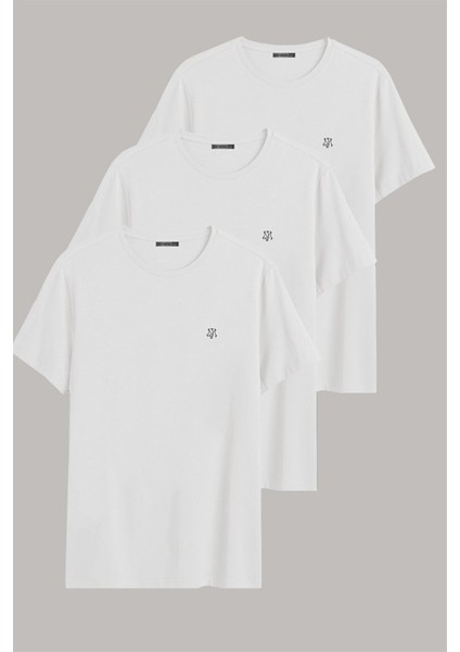 Beyaz Renk Rahat Kalıp Erkek T-Shirt 3 Lü Paket JCK3000