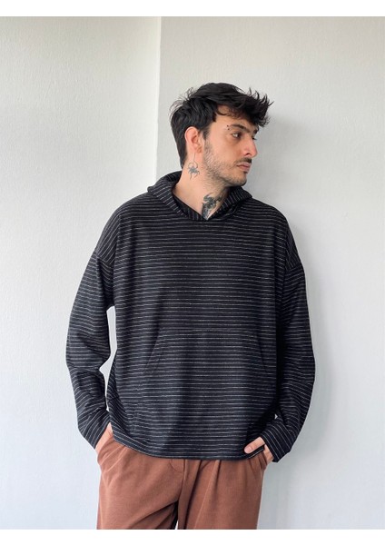 Polarlı Kalın Kışlık Oversize Kapüşonlu Sweatshirt Unisex Siyah