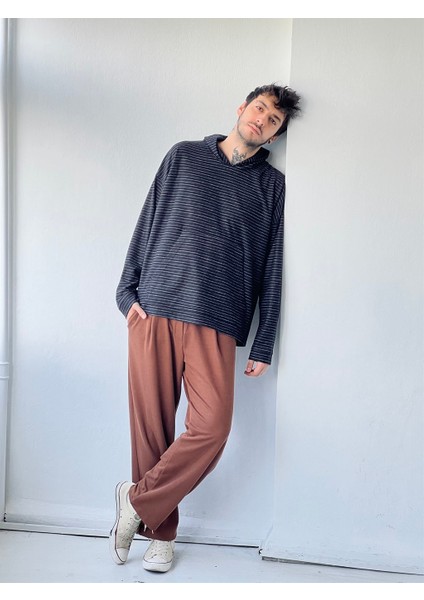 Polarlı Kalın Kışlık Oversize Kapüşonlu Sweatshirt Unisex Siyah