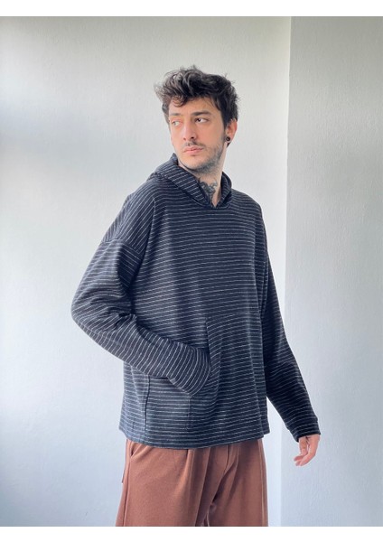 Polarlı Kalın Kışlık Oversize Kapüşonlu Sweatshirt Unisex Siyah
