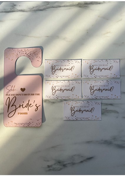 Gold Yıldızlı Gelin Odası Kapı Kolu Askısı ve Nedime/bridesmaids Kartları Seti