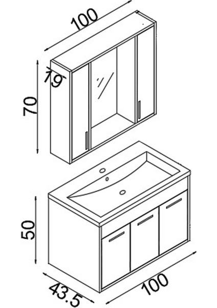 Teta Home Lizbon 100 Cm Mdf Banyo Dolabı Seti