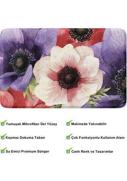 Mikrofiber Banyo Paspası, Kaymaz Taban, Makinede Yıkanabilir, Banyo Halısı (50X80)