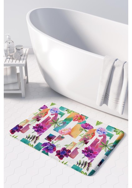 Mikrofiber Banyo Paspası, Kaymaz Taban, Makinede Yıkanabilir, Banyo Halısı (50X80)