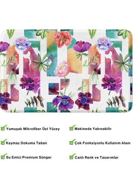 Mikrofiber Banyo Paspası, Kaymaz Taban, Makinede Yıkanabilir, Banyo Halısı (50X80)