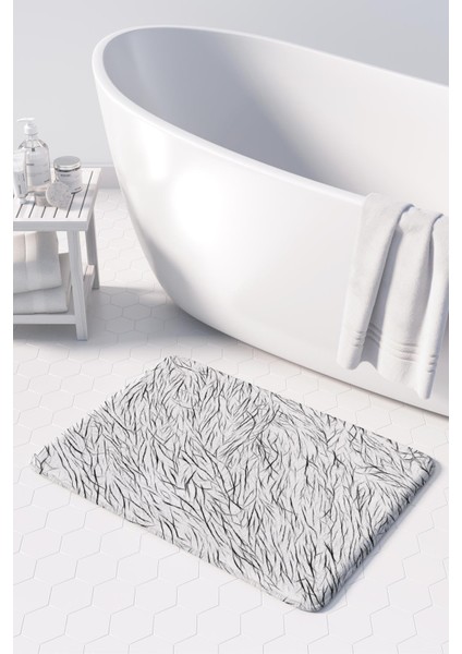 Mikrofiber Banyo Paspası, Kaymaz Taban, Makinede Yıkanabilir, Banyo Halısı (50X80)
