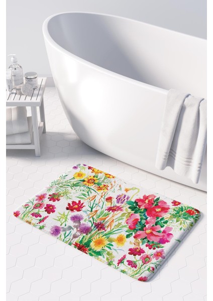 Mikrofiber Banyo Paspası, Kaymaz Taban, Makinede Yıkanabilir, Banyo Halısı (50X80)