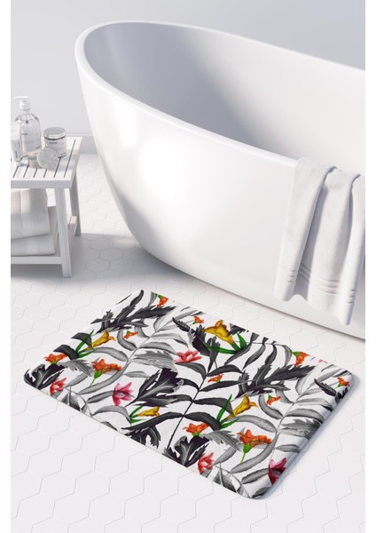 Mikrofiber Banyo Paspası, Kaymaz Taban, Makinede Yıkanabilir, Banyo Halısı (50X80)