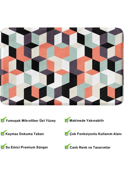 Mikrofiber Banyo Paspası, Kaymaz Taban, Makinede Yıkanabilir, Banyo Halısı (50X80)