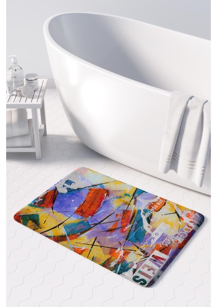 Mikrofiber Banyo Paspası, Kaymaz Taban, Makinede Yıkanabilir, Banyo Halısı (50X80)