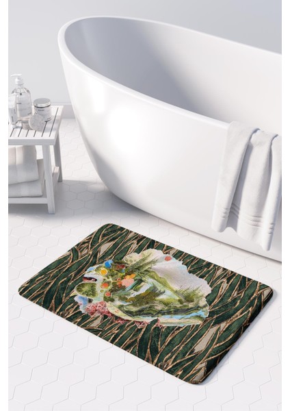 Mikrofiber Banyo Paspası, Kaymaz Taban, Makinede Yıkanabilir, Banyo Halısı (50X80)