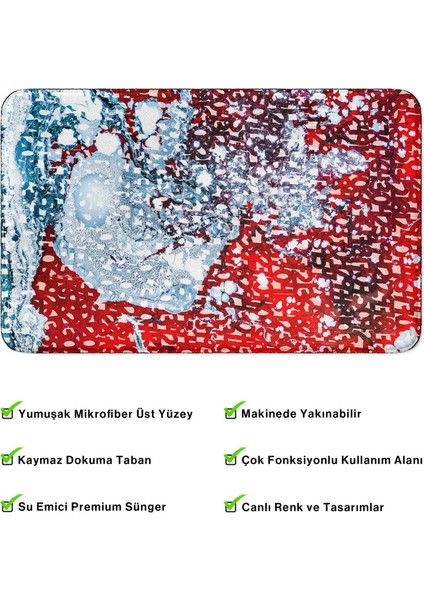 Mikrofiber Banyo Paspası, Kaymaz Taban, Makinede Yıkanabilir, Banyo Halısı (50X80)