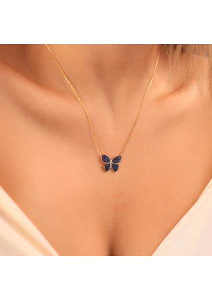 925 Ayar Gümüş Safir Taşlı Kelebek Kolye fiyatları