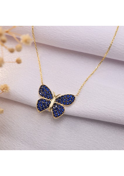 925 Ayar Gümüş Safir Taşlı Kelebek Kolye fırsatları