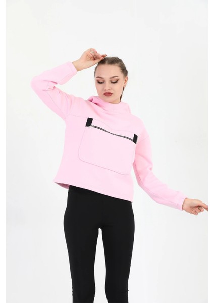 Kapüşonlu Kadın Pembe Sweatshirt