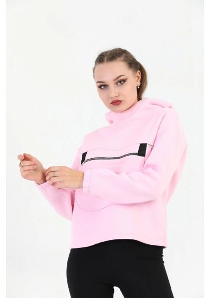 Kapüşonlu Kadın Pembe Sweatshirt