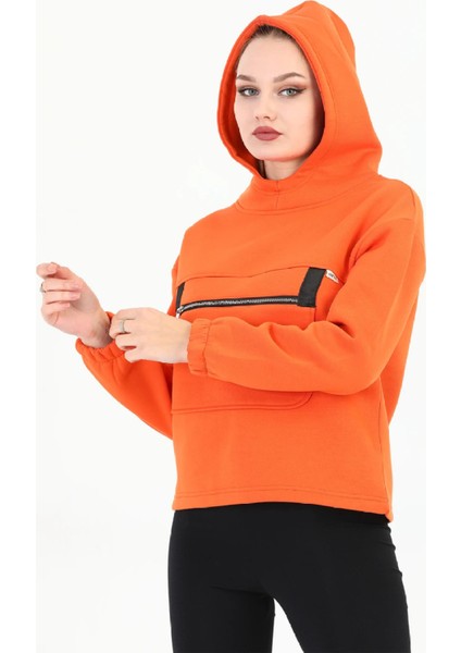 Kapüşonlu Kadın Kiremit Sweatshirt