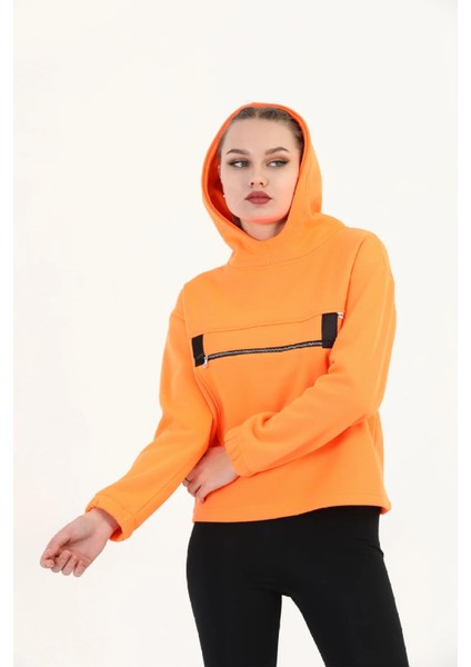 Kapüşonlu Kadın Oranj Sweatshirt